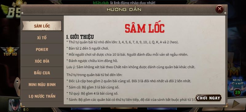 Quy trình chơi bài sâm cho người mới